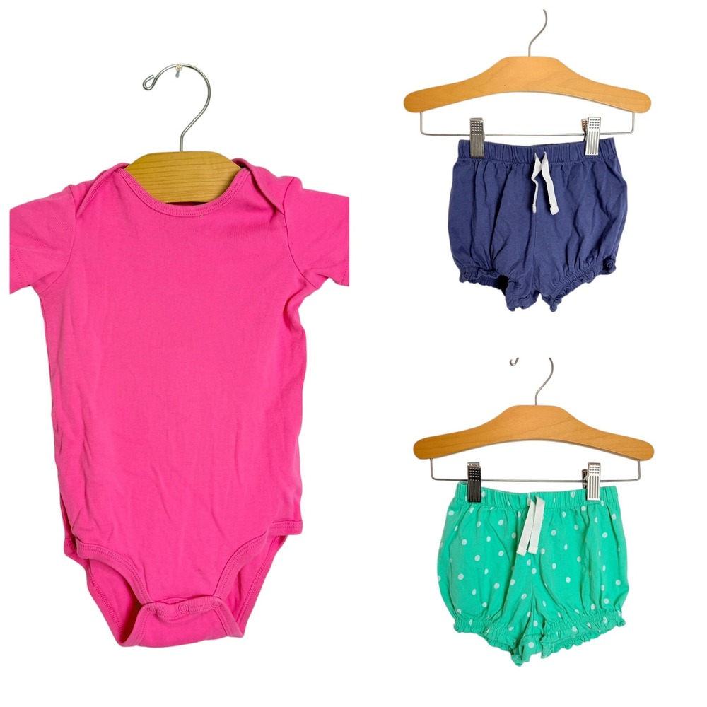 Primary Baby Girl Pink Bodysuit and Bloomers Set 12-18 Months Navy Green Dot